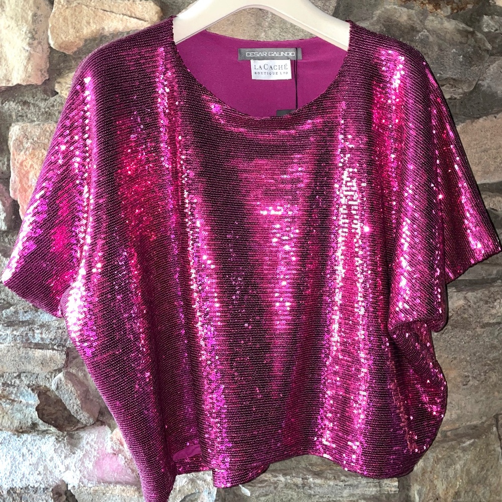 Cesar Galindo Fuchsia Sequined Top